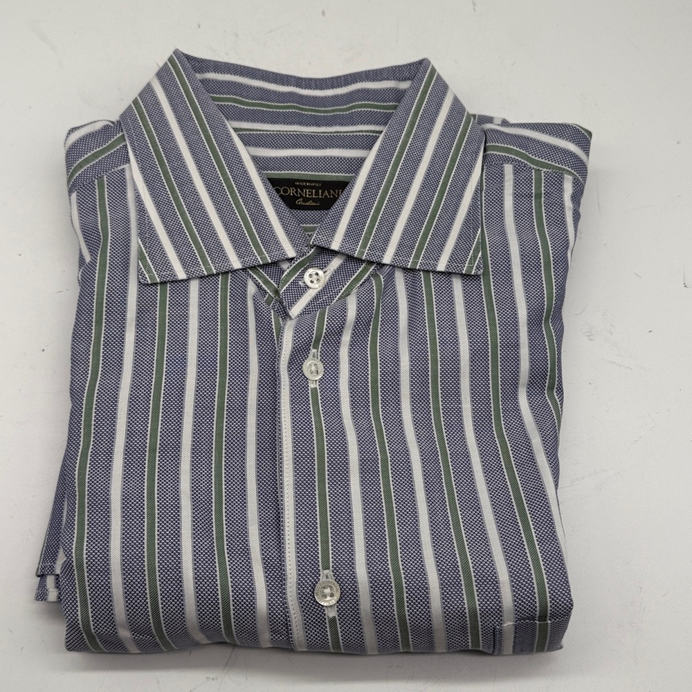 Corneliani Blue and Green Striped Shirt